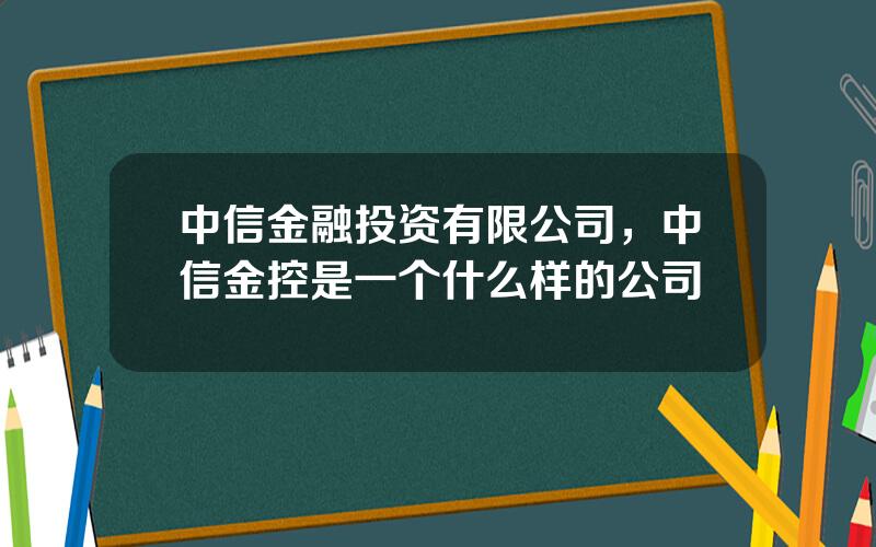 中信金融投资有限公司，中信金控是一个什么样的公司