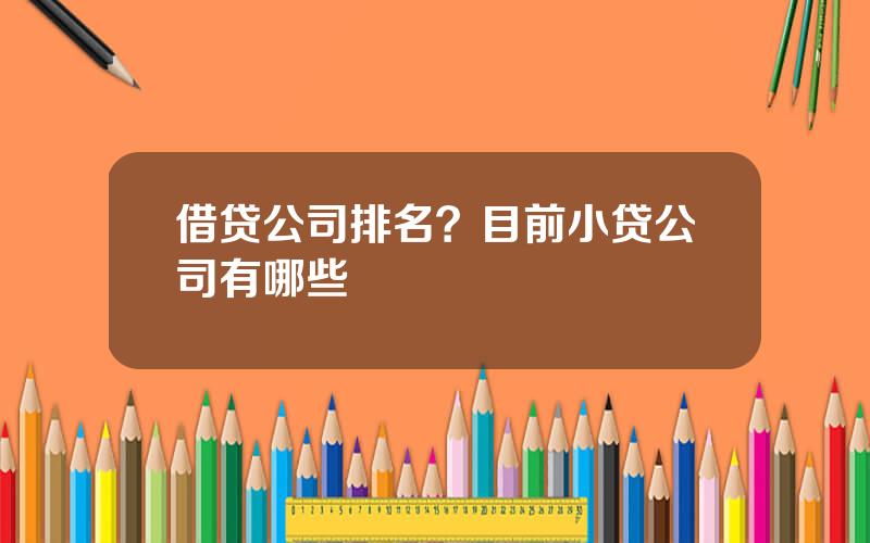 借贷公司排名？目前小贷公司有哪些