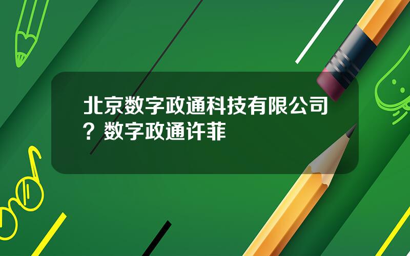 北京数字政通科技有限公司？数字政通许菲